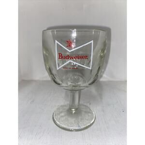 Vintage Beer Thumbprint Pedestal Glass Budweiser Bow Tie Goblet Mancave Home Bar